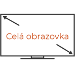 A rectangle with two diagonal arrows pointing to opposite corners and the text "Celá obrazovka" in the center.